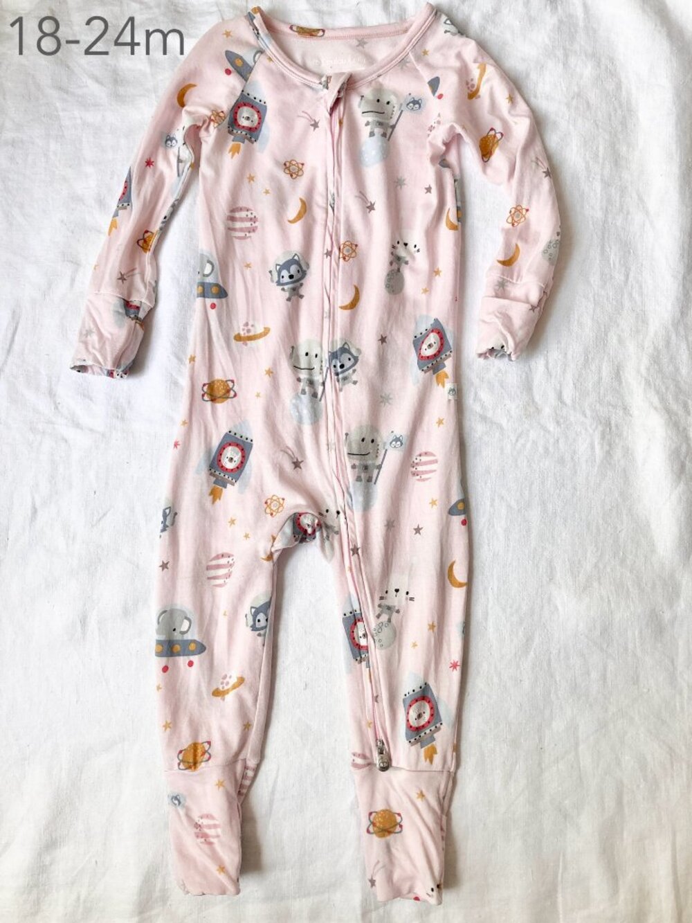 💙2/$25 Loulou Lollipop 18-24 Months Toddler Pink Space Animals Zip Sleeper